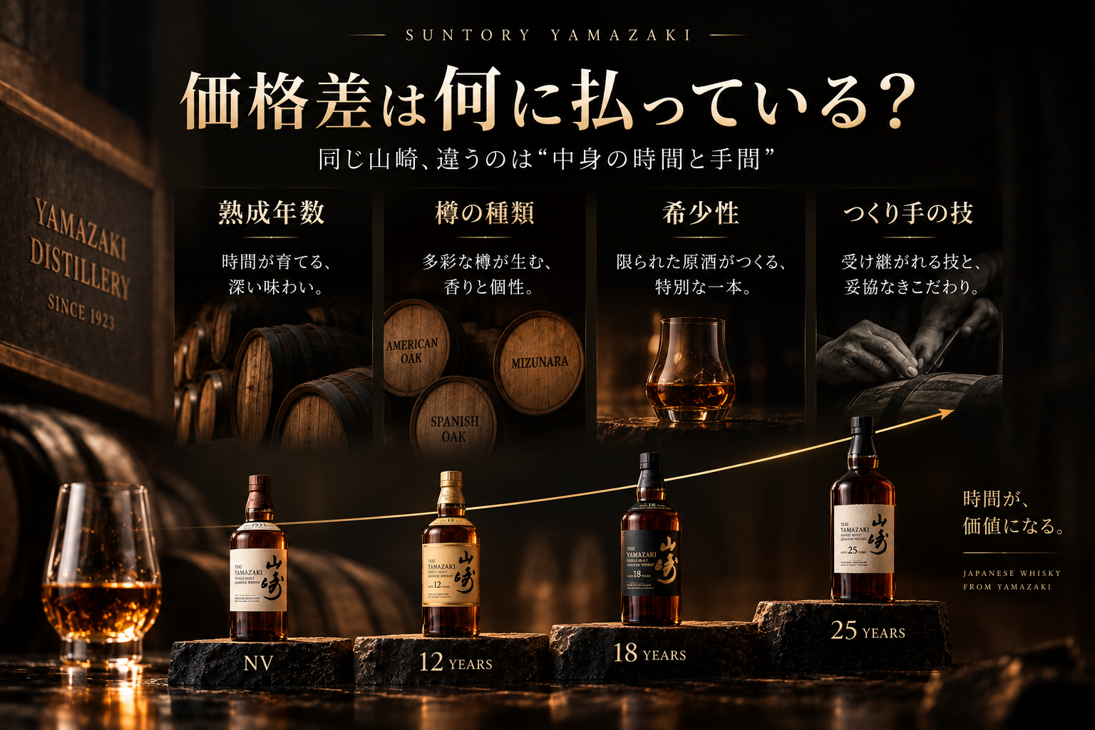 山崎の価格差は熟成年数 樽 希少性などに関係する