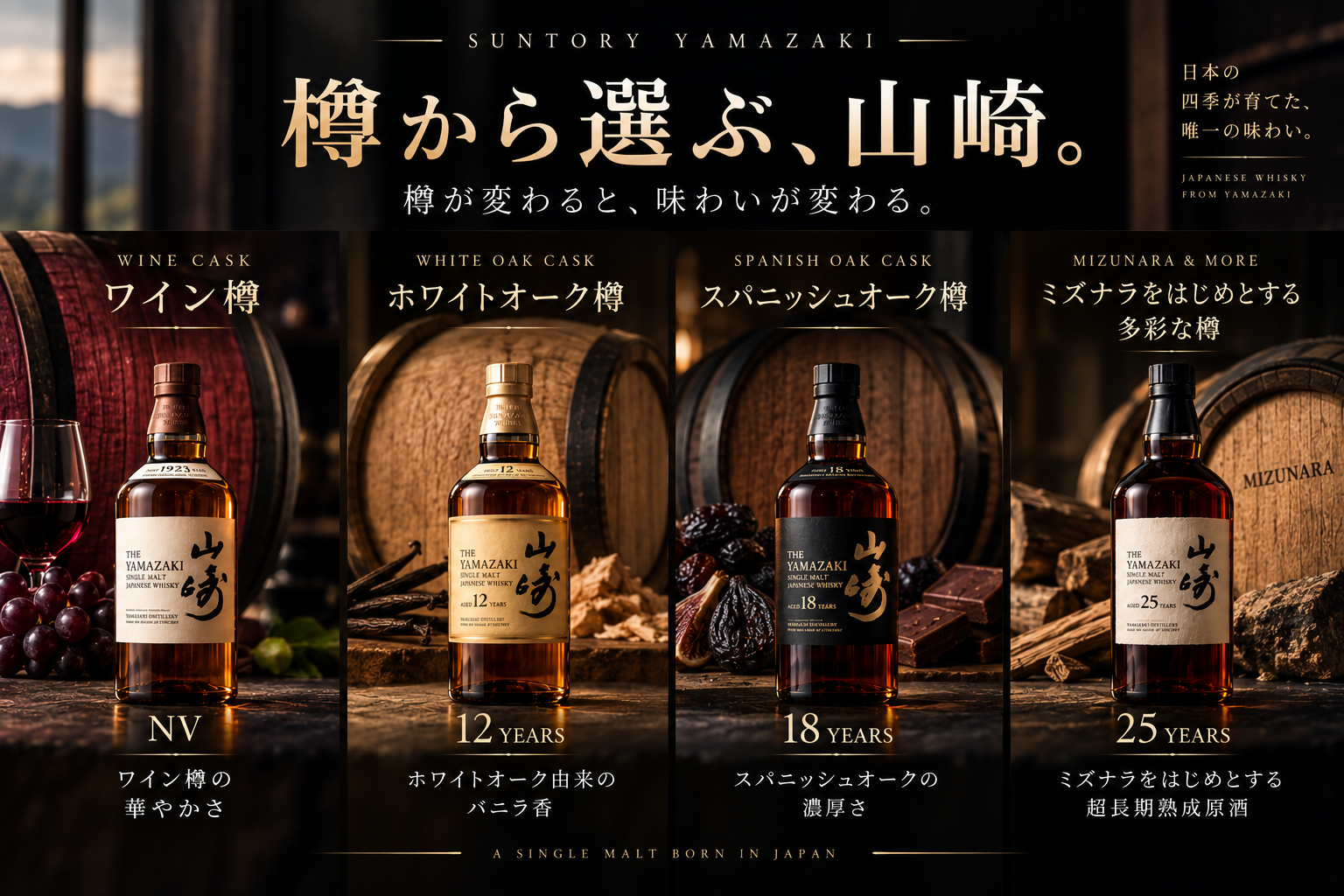 樽から選ぶ山崎 NV 12年 18年 25年