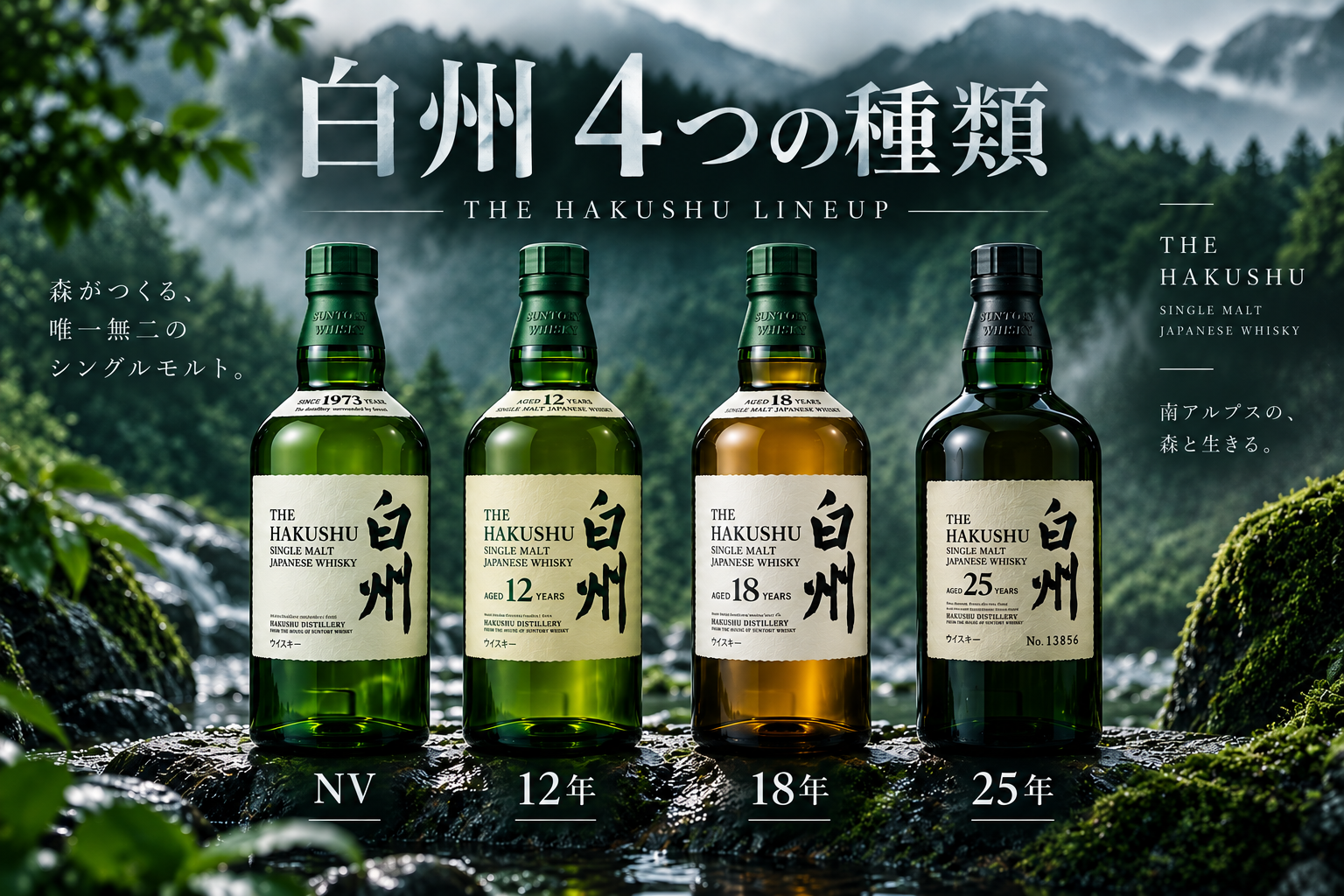白州NV・12年・18年・25年の4種類を比較