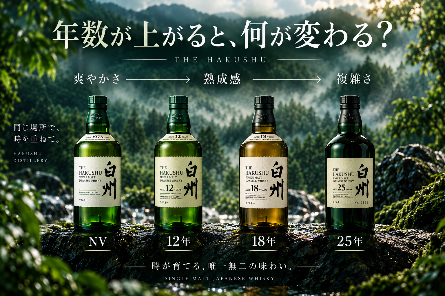 白州NVから12年18年25年へ熟成年数が上がると何が変わるか