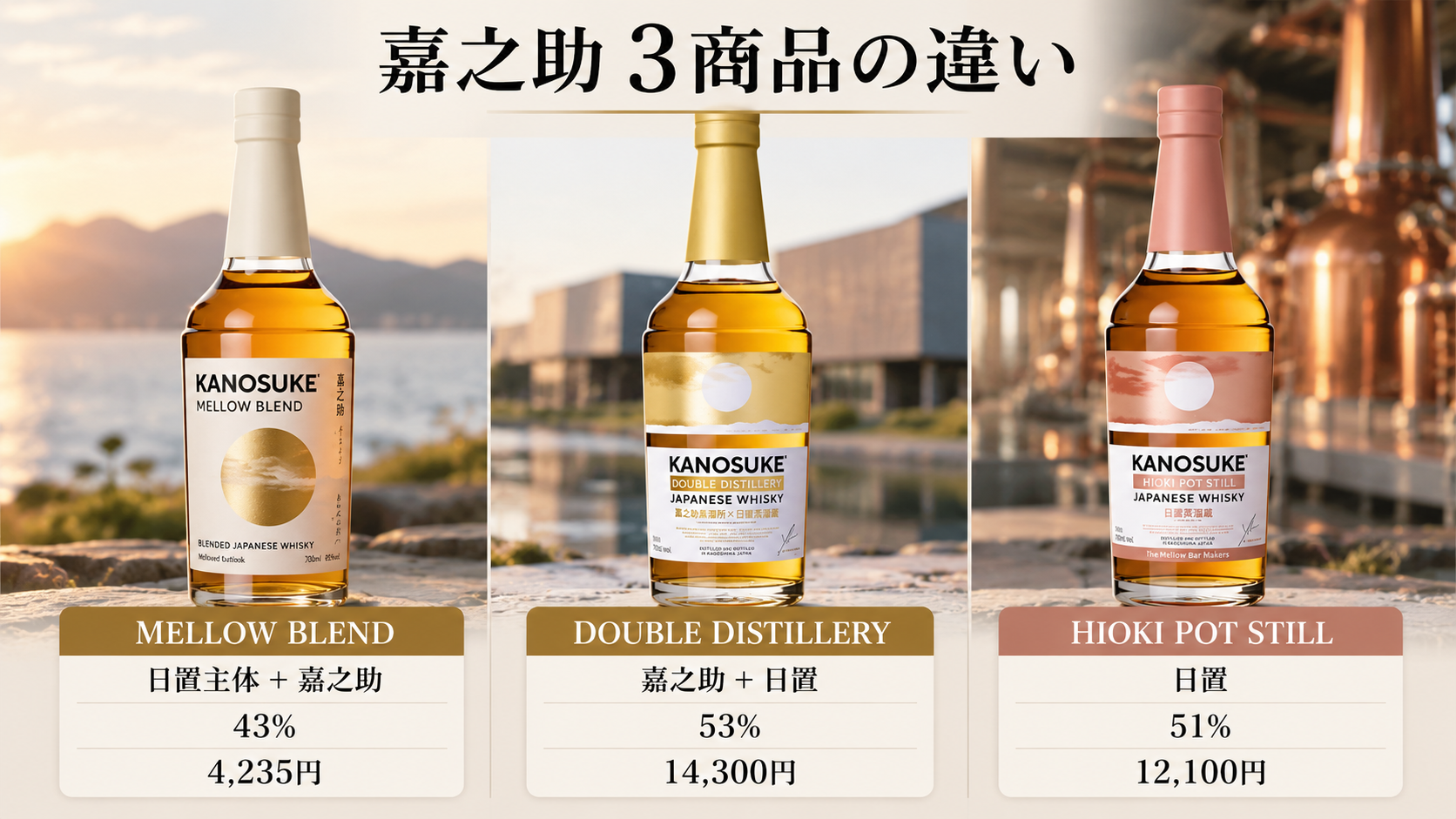 嘉之助メローブレンド DOUBLE DISTILLERY HIOKI POT STILLの違い比較