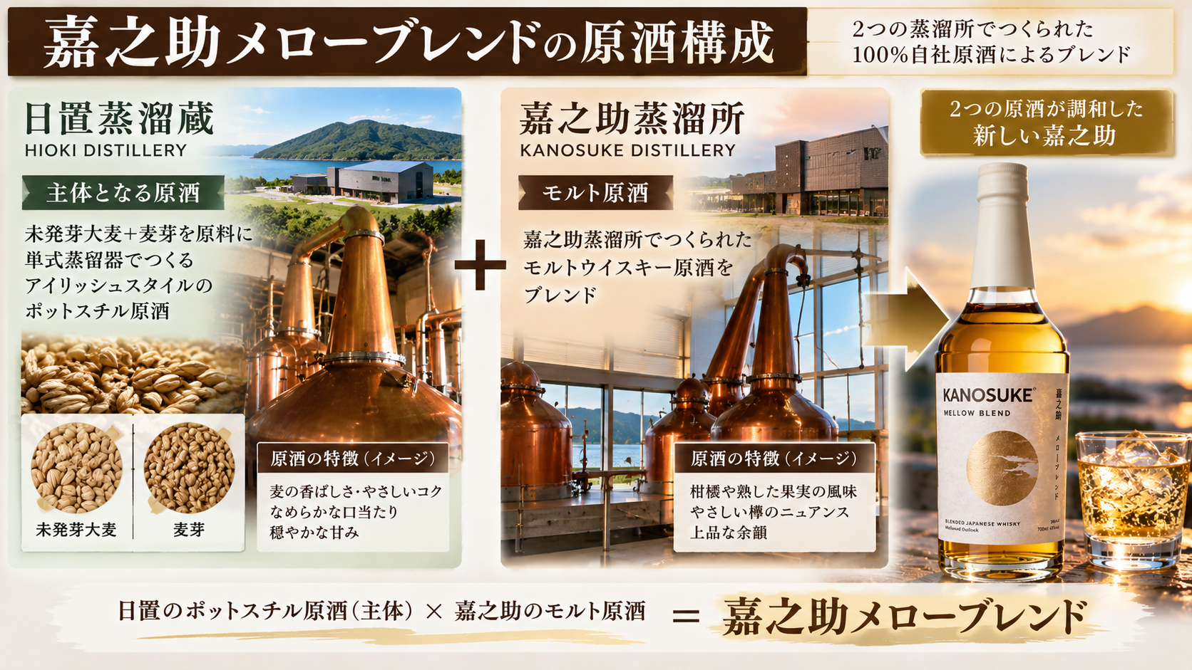 嘉之助メローブレンドの原酒構成 日置蒸溜蔵と嘉之助蒸溜所