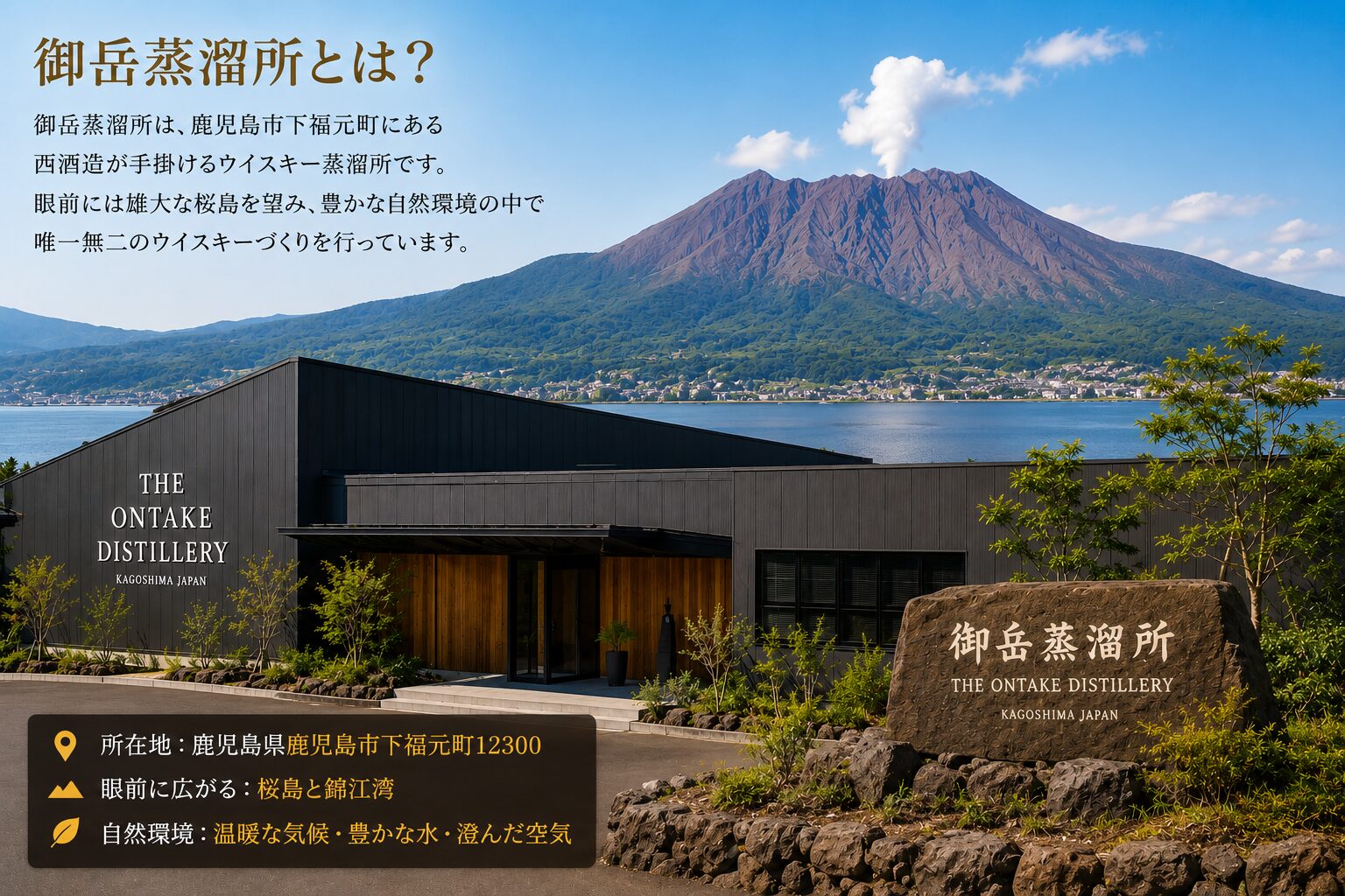 鹿児島市下福元町にある御岳蒸溜所の所在地と特徴