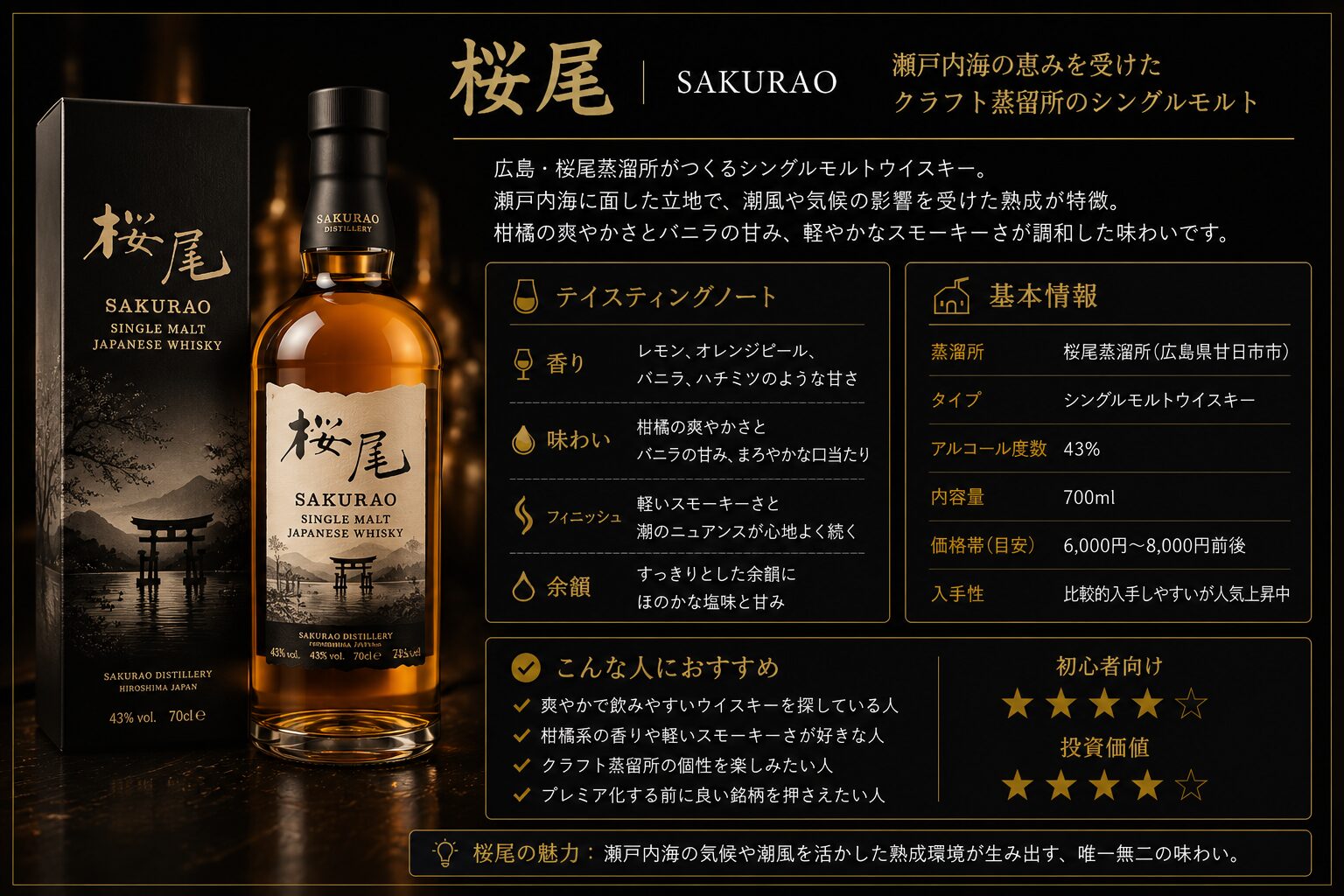 桜尾シングルモルトジャパニーズウイスキーの特徴