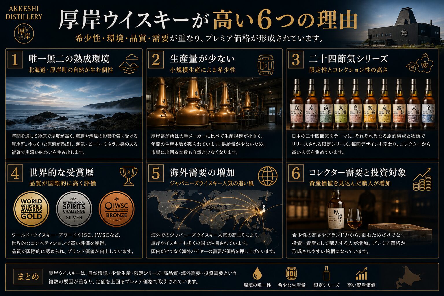 厚岸ウイスキーが高い6つの理由を解説した図解